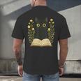 Cat Reading Book Flowers Men's Back Print T-Shirt Cat Reading Book Flowers Men's Back Print T-Shirt