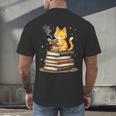 Cat Reading Books Men's Back Print T-Shirt