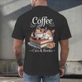 Coffee Cats And Books Cozy Calico Reader Love Cute Cat Men's Back Print T-Shirt Coffee Cats And Books Cozy Calico Reader Love Cute Cat Men's Back Print T-Shirt