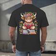 Cute Baby Highland Cow With Reading Book Bookworm Men's Back Print T-Shirt