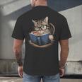 Cute Cat Reading Books With Tea Men's Back Print T-Shirt
