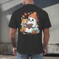 Cute Cozy Ghost Reading With Cat Book Lover Autumn Fall Men's Back Print T-Shirt