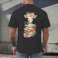 Cute Giraffe With Book Floral Bookworm Librarian Book Lover Men's Back Print T-Shirt Cute Giraffe With Book Floral Bookworm Librarian Book Lover Men's Back Print T-Shirt