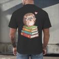 Cute Hedgehog Reading Books Animal Lover Reader Bookworm Men's Back Print T-Shirt