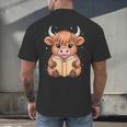 Cute Highland Cow Reading Book Men's Back Print T-Shirt Cute Highland Cow Reading Book Men's Back Print T-Shirt