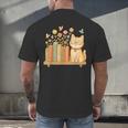 Cute Kawaii Cat Books Flowers Men's Back Print T-Shirt