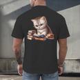Cute Kitten Bookworm Adorable Cat With Glasses Reading Book Men's Back Print T-Shirt Cute Kitten Bookworm Adorable Cat With Glasses Reading Book Men's Back Print T-Shirt