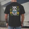 Cute Raccoon Reading Book Flowers Men's Back Print T-Shirt Cute Raccoon Reading Book Flowers Men's Back Print T-Shirt
