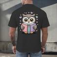 Cute Reading Owl Book Lover Teacher Librarian Bookworm Men's Back Print T-Shirt