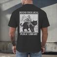 Defend Your Local Library Knight Cat Rider Book Lover Men's Back Print T-Shirt
