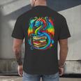 Dragon Reading Colorful Fantasy Book Lover Men's Back Print T-Shirt Dragon Reading Colorful Fantasy Book Lover Men's Back Print T-Shirt