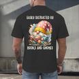 Easily Distracted By Books And Gnomes Book Reading Gnome Men's Back Print T-Shirt