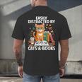 Easily Distracted By Cats And Books Book Lover Cat Men's Back Print T-Shirt Easily Distracted By Cats And Books Book Lover Cat Men's Back Print T-Shirt
