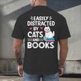 Easily Distracted By Cats And Books Cute Cat And Book Lovers Men's Back Print T-Shirt