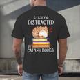 Easily Distracted By Cats And Books Reading Lover Bookish Men's Back Print T-Shirt Easily Distracted By Cats And Books Reading Lover Bookish Men's Back Print T-Shirt