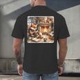 Fox Reads By Fireplace In Cabin Rustic Book Cozy Cup Tea Men's Back Print T-Shirt Fox Reads By Fireplace In Cabin Rustic Book Cozy Cup Tea Men's Back Print T-Shirt