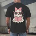 Ghost Reading Book Halloween Cat Lover Men's Back Print T-Shirt