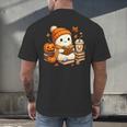 Halloween Ghost Reading Book Lovers Coffee Girl Women Men's Back Print T-Shirt
