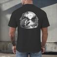 Hedgehog Reading Book Full Moon Lake Scenery Men's Back Print T-Shirt
