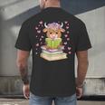 Highland Cow Reading Book Floral Bookworm Men's Back Print T-Shirt