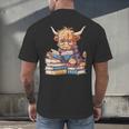 Highland Cow Reading Book Librarian Library Men's Back Print T-Shirt Highland Cow Reading Book Librarian Library Men's Back Print T-Shirt