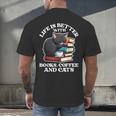 Life Is Better With Books Cats & Coffee Librarian Book Lover Men's Back Print T-Shirt Life Is Better With Books Cats & Coffee Librarian Book Lover Men's Back Print T-Shirt