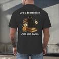 Life Is Better With Cats And Books Cute Cat Lover For Men Women Kids Men's Back Print T-Shirt Life Is Better With Cats And Books Cute Cat Lover For Men Women Kids Men's Back Print T-Shirt