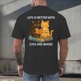 Life Is Better With Cats And Books Cute Cat Lover Men's Back Print T-Shirt Life Is Better With Cats And Books Cute Cat Lover Men's Back Print T-Shirt