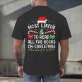 Most Likely To Read A Book On Christmas Family Matching Xmas Men's Back Print T-Shirt