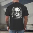 Rabbit Reading Book Full Moon Lake Scenery Men's Back Print T-Shirt