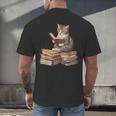 Reading Cat Book Lover Men's Back Print T-Shirt