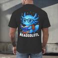 Readsolotl Blue Kawaii Axolotl Book Lover Reading Men's Back Print T-Shirt