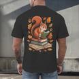 Squirrel Reading Book Lovers Fall Leaves Library Books Men's Back Print T-Shirt Squirrel Reading Book Lovers Fall Leaves Library Books Men's Back Print T-Shirt