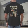 Unearth A Story Dinosaur Reading a Library Book Men's Back Print T-Shirt Unearth A Story Dinosaur Reading a Library Book Men's Back Print T-Shirt