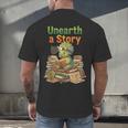 Unearth a Story Triceratops Dinosaur Reading Books Cute Dino Men's Back Print T-Shirt Unearth a Story Triceratops Dinosaur Reading Books Cute Dino Men's Back Print T-Shirt