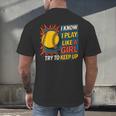 Women's Girls Softball Play Like A Girl Comic Book Pop Art Men's Back Print T-Shirt