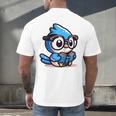 Adorable Book Lover Blue Jay With Reading Glasses Cute Raglan Baseball Tee Men's Back Print T-Shirt