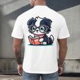 Adorable Book Lover Border Collie With Reading Glasses Cute Raglan Baseball Tee Men's Back Print T-Shirt Adorable Book Lover Border Collie With Reading Glasses Cute Raglan Baseball Tee Men's Back Print T-Shirt