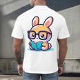 Adorable Book Lover Rabbit With Reading Glasses Cute Premium Men's Back Print T-Shirt Adorable Book Lover Rabbit With Reading Glasses Cute Premium Men's Back Print T-Shirt