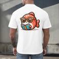 Adorable Book Lover Salmon With Reading Glasses Cute Men's Back Print T-Shirt