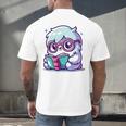 Adorable Book Lover Yeti With Reading Glasses Cute Men's Back Print T-Shirt Adorable Book Lover Yeti With Reading Glasses Cute Men's Back Print T-Shirt