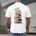 Book Stack With Flowers Reading Lover Bookish Men's Back Print T-Shirt Book Stack With Flowers Reading Lover Bookish Men's Back Print T-Shirt