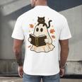 Books Ghost Reading Book Halloween Library Cat Fall Men's Back Print T-Shirt Books Ghost Reading Book Halloween Library Cat Fall Men's Back Print T-Shirt