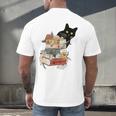 Cat And Books Flowers Reading Club Cat Lover Bookworm Men's Back Print T-Shirt Cat And Books Flowers Reading Club Cat Lover Bookworm Men's Back Print T-Shirt