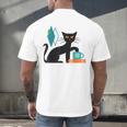 Cat Midcentury With Book And Coffee Atomic Age Mid Century Men's Back Print T-Shirt