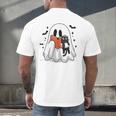Cute Halloween Ghost Reading Book Men's Back Print T-Shirt Cute Halloween Ghost Reading Book Men's Back Print T-Shirt