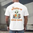 Cute Halloween Teacher Librarian Mummy Reading Books Men's Back Print T-Shirt