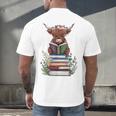 Cute Highland Cow With Book Floral Bookworm Librarian Book Men's Back Print T-Shirt