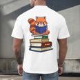 Cute Kawaii Kids Reading Books Glasses Red Panda Lover Men's Back Print T-Shirt