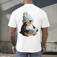 Cute Penguin Reading Book Faux-Crochet Print Men's Back Print T-Shirt